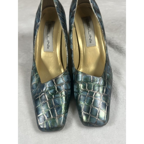 Bellini Shoes Womens Size 9 Blue Croc Embossed Block Heel Square Toe Pumps - Picture 4 of 8